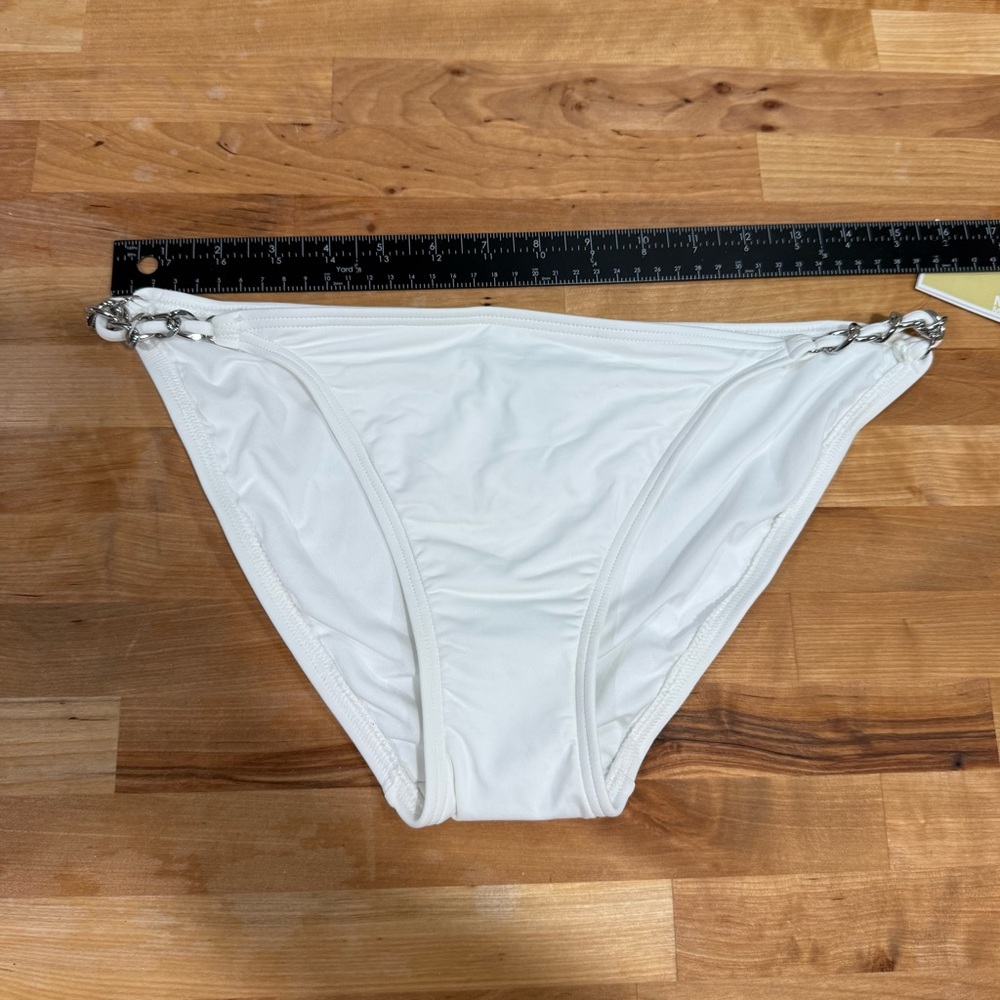 Michael Kors solid white bikini bottom with silver chain hardware women M L new